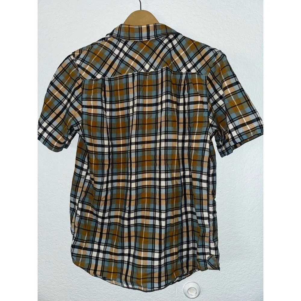 The North Face Plaid Shirt Mens Blue Brown Short Sleeve Button Up Dual Pocket
